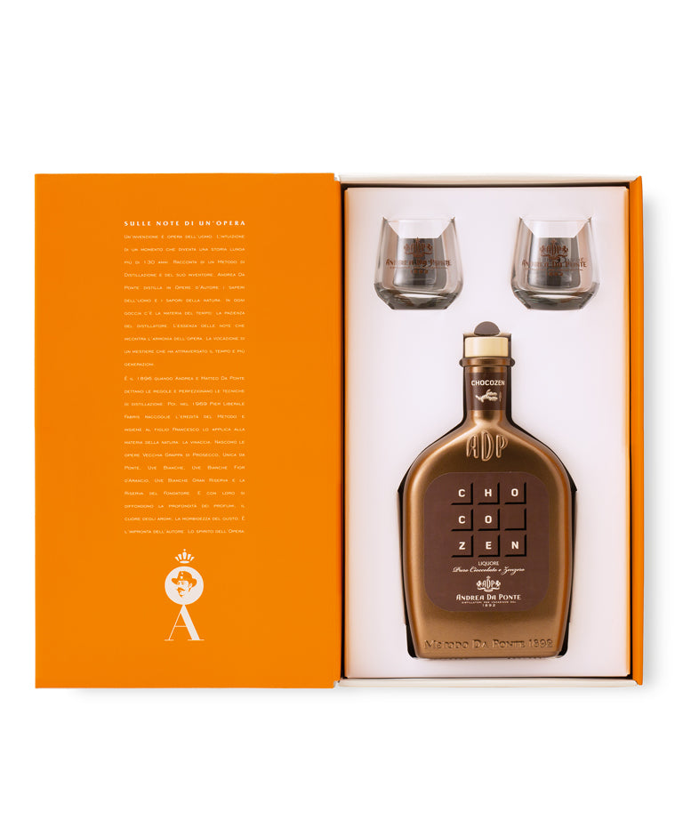 Da Ponte Cofanetto Opere d'Autore Arancione - Chocozen + 2 Bicchierini 50 CL VOL 25%