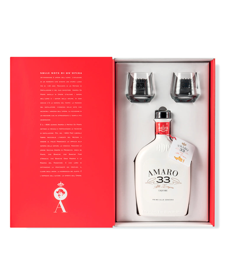 Da Ponte Cofanetto Opere d'Autore Rosso - Amaro33 + 2 Bicchierini 50 CL VOL 33%