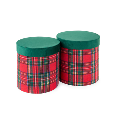 Set 2 scatola rotonda tartan tessuto effetto velluto d.26.5/28.5cm - Nuvole di stoffa