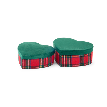 Set 2 scatola cuore tartan tessuto effetto velluto 27/30 cm - Nuvole di stoffa