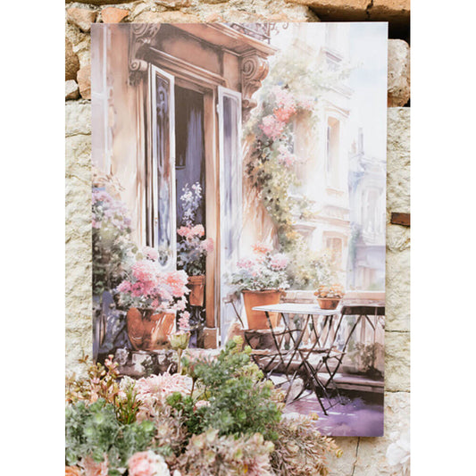 Quadro in tela balcone con fiori 50x70x2.5 - Nuvole di stoffa