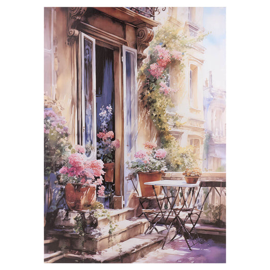 Quadro in tela balcone con fiori 50x70x2.5 - Nuvole di stoffa