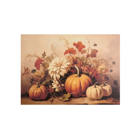 Quadro canvas zucche e fiori 70x50 cm - Nuvole di stoffa