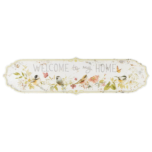 Targa in metallo sagomato "Welcome to my home" 42x11 - Nuvole di stoffa