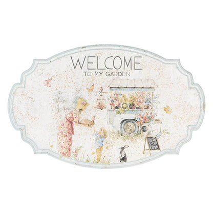 Targa in metallo sagomato "Welcome to my garden" 42x26.5 - Nuvole di stoffa