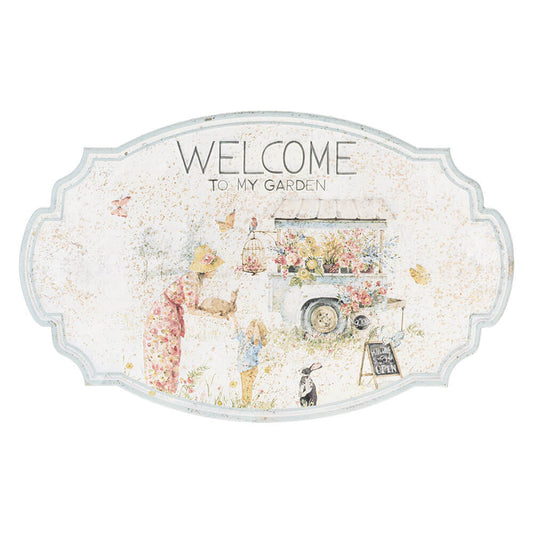 Targa in metallo sagomato "Welcome to my garden" 42x26.5 - Nuvole di stoffa