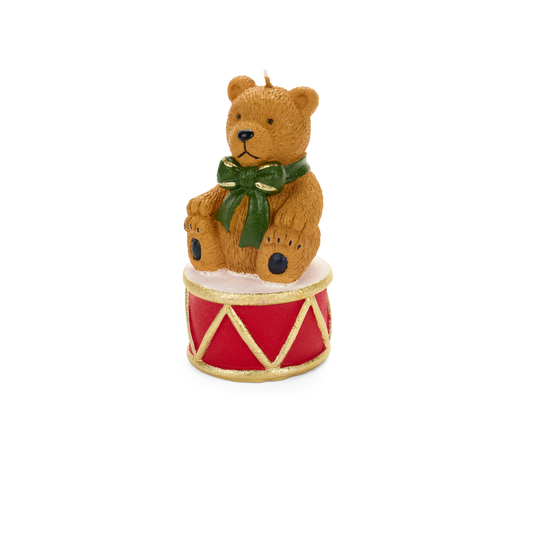 Candela orso su tamburo h 14 cm - Nuvole di stoffa