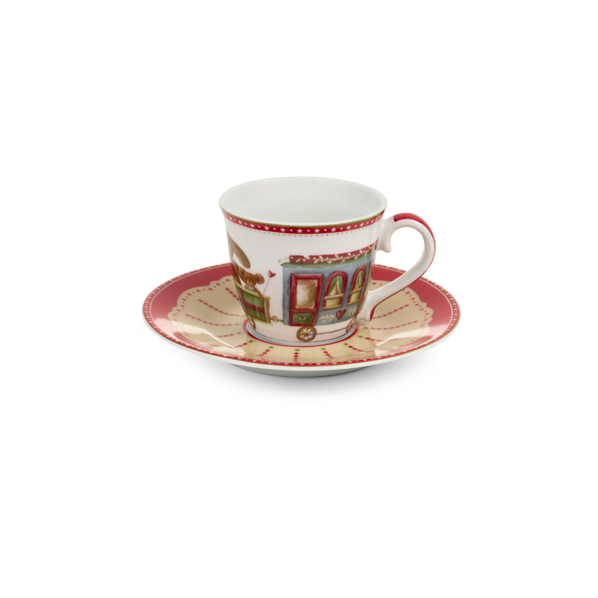 Set 2 tazzina con piattino in ceramica  con scatola regalo vintage toys - Nuvole di stoffa