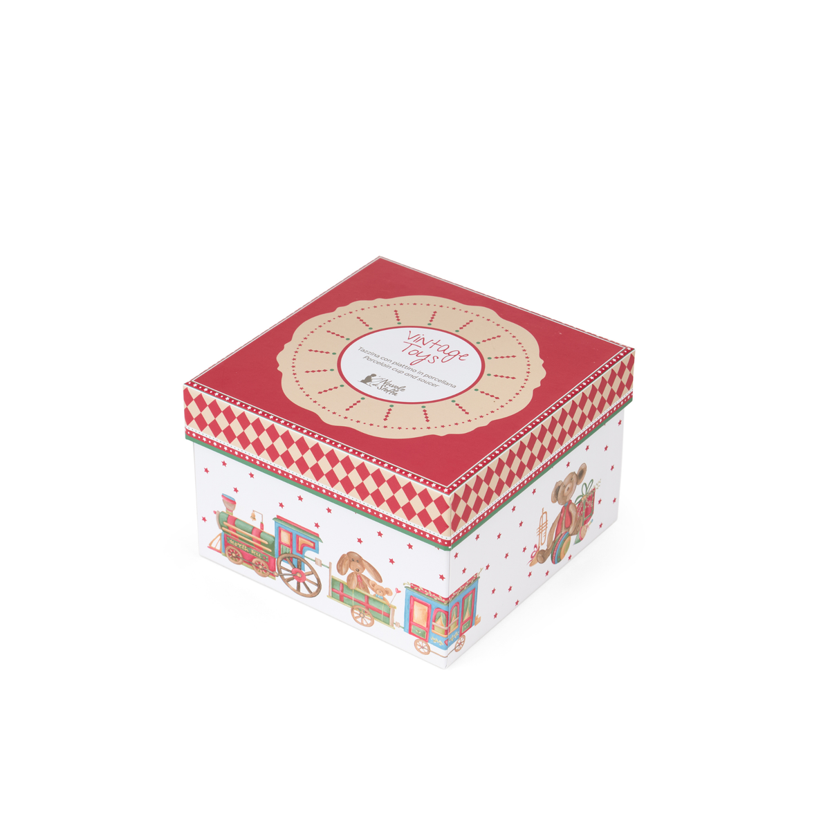 Set 2 tazzina con piattino in ceramica  con scatola regalo vintage toys - Nuvole di stoffa
