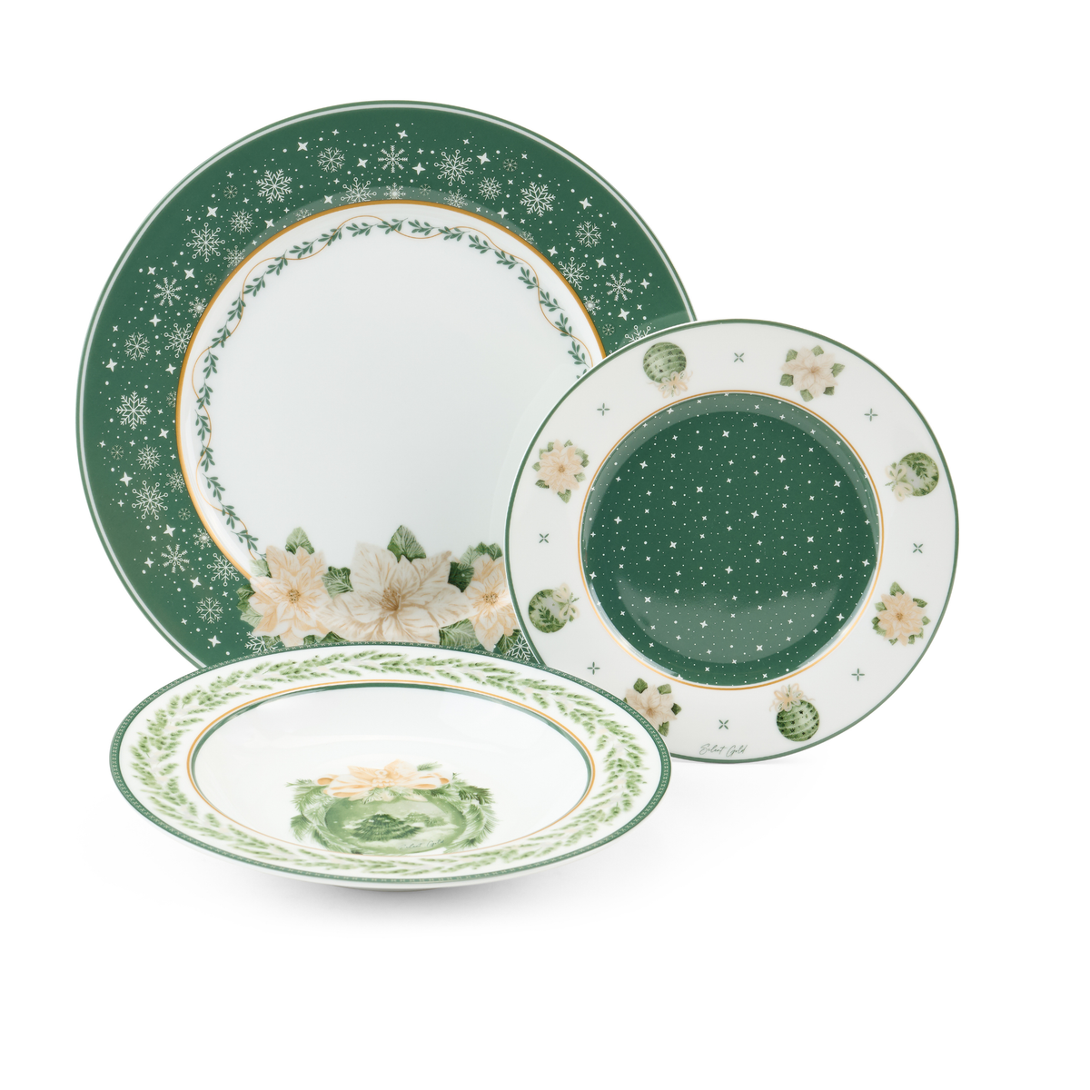 Set 18 piatti in ceramica con scatola silent gold d.26.5/19/21.5 cm - Nuvole di stoffa